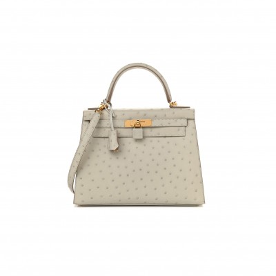 HERMÈS MASTER OSTRICH KELLY SELLIER 25 GRIS (25*17*7cm) 